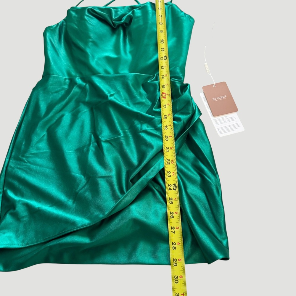 Stacees Emerald Green Satin Lace Up Back Mini Dress Sz 8 NWT Coquette‎ HOCO - Picture 6 of 13
